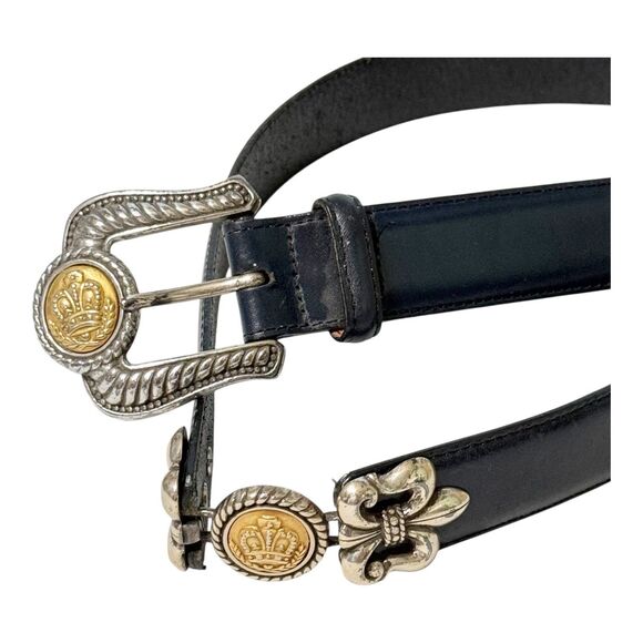 Brighton Museum Collection Vtg Belt 2 Tone Fleur de Lis & Crown 20914 Sz M Navy main image 11